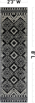 Rugshop Southwestern Black and White Tribal Area Rug – Geometric Diamond Pattern Carpet for Living Room, Bedroom, or Entryway – Boho Rustic Soft Floor Decor 2' 3" x 8' Runner Black