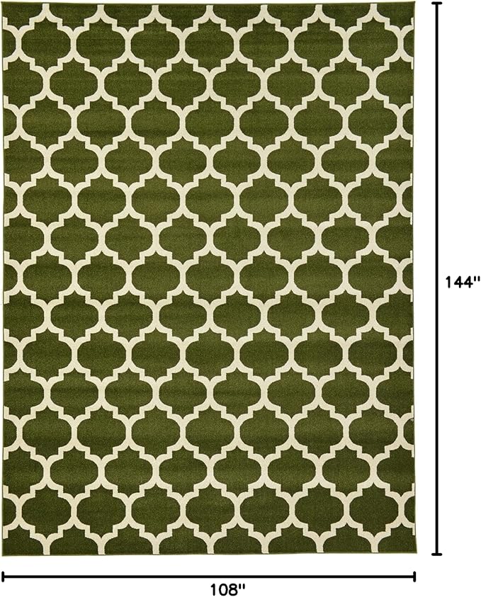 Rugs.com Lattice Collection Rug – 9' x 12' Dark Green Medium Rug Perfect for Living Rooms, Large Dining Rooms, Open Floorplans