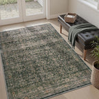 MontVoo-Vintage Area Rug 3x5 Green Rugs for Living Room-Soft Distressed Printed Rugs for Bedroom-Non Slip Carpet-Machine Washable Rug for Dining Room Living Room Bedside Office