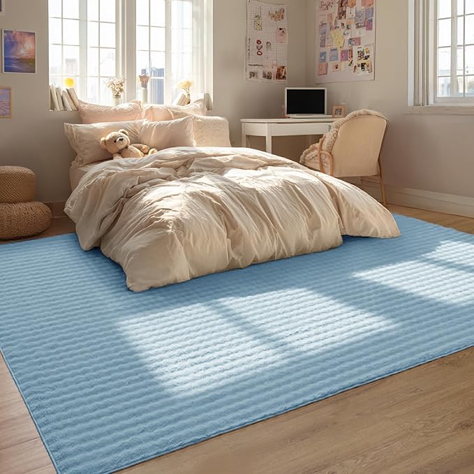 Bedsure 5x7 Fluffy Area Rugs for Living Room, Machine Washable Rugs, Non-Slip Backing, Non-Shedding, Pet Friendly Throw Rug for Bedroom Dining Room, Rug for Kids Room, Celestial Blue