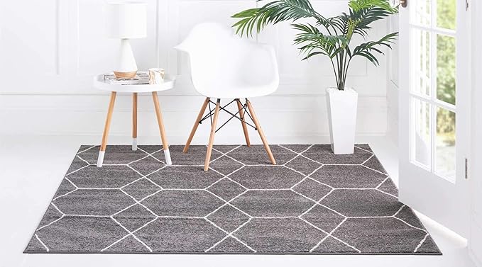 Unique Loom Trellis Frieze Collection Area Rug - Geometric (5' Square, Dark Gray/ Ivory)