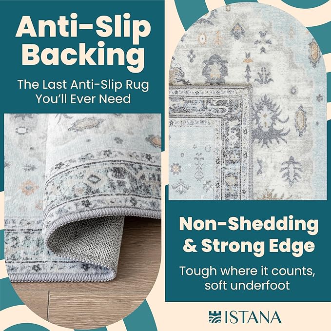 Istana Hallway Runner Rug 2x6 - Blue Kitchen Rugs Non Slip Washable -Silk's Soft Touch Carpet Runner - Stylish Rug for Home