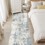 Runner Rug Non Slip Rugs: 3x10 Hallway Kitchen Washable Abstract Soft Modern Stain Resistant Indoor Floor Neutral Accent Throw Carpet for Bathroom Laundry Room Entryway Bedroom- Blue