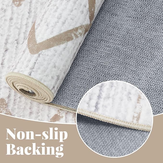 jinchan Moroccan 2x3 Rug for Entryway - Machine Washable Rug Modern Geometric Kitchen Soft Faux Wool Non-Slip Indoor Doormat Ultra-Thin Carpet for Entrance Bathroom Bedroom Living Room (2x3ft, Taupe)