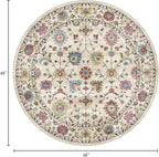 Washable Round Area Rug 4ft - Cream Colorful Traditional Floral Boho Living Room Circle Rug 4x4 Non-Slip Carpet Soft Vintage Bohemian Round Rugs for Bedroom Bathroom Kitchen Nursery