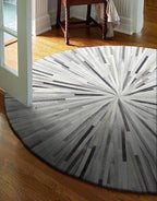 Faux Cowhide Round Area Rug | Non-Slip Leather Floor Carpet for Living Room, Bedroom, and Home Décor | Modern Stylish Accent Rug(Grey_9x9)