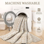 5x7 Area Rug Living Room: Washable Boho Geometric Moroccan Rug Neutral Modern Farmhouse Indoor Soft Non Slip Ultra Thin Printed Pattern Carpet for Dining Room Bedroom Nursery Home (BeigeBrown, 5'x7')