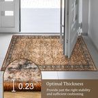 Morebes Washable Living Room Rug 5x7, Vintage Room Rugs for Bedroom Non-Slip, Soft Low-Pile Non-Shedding Dark Brown Rug Indoor Floral Print Throw Carpet for Bedside Farmhouse Dining Room