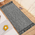 Collive Kitchen Runner Rug, 2' x 4.3' Cotton Hand-Woven Reversible Washable Rug, Black Bathroom Rugs Modern Farmhouse Hallway Carpet for Foyer Bedroom Entry Back Door Decor