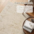 Beige Large 10x14 Area Rugs, Washable Non Slip Big Rug for Living Room Bedroom, Distressed Medallion Vintage Neutral Big Carpet Rugs for Dinig Room Family Rooms, Low Pile Thin