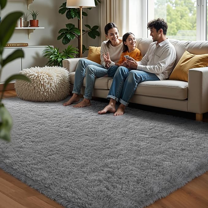 Zentavio Area Rugs for Living Room Large Rugs for Bedroom 5x8 Carpet Fluffy Furry Soft Shag Aesthetic Plush High Pile Gray Throw Rug for Nursery Kids Room Dorm Light Grey