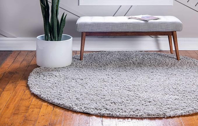 Unique Loom Davos Shag Collection Area Rug - Solid (6' 1" Round, Sterling)