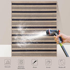 Tangsoo Stripe Easy Jute Rug 4x6 for Paito,Thin Non-Slip Indoor Outdoor Black Door Carpet,Washable Farmhouse Throw Mat for Front Porch Kitchen Bedroom Foyer