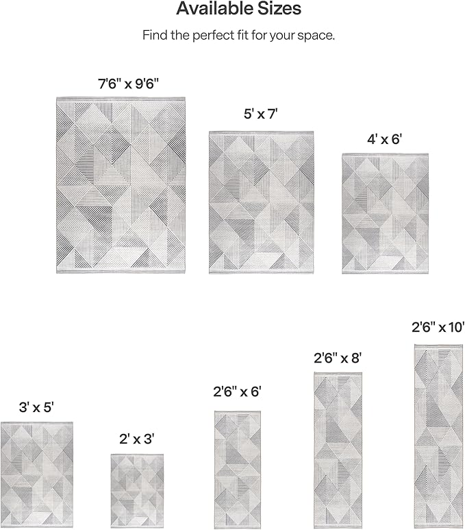 ReaLife Rugs Machine Washable Area Rug Runner - Living Room Bedroom Bathroom Kitchen Entryway Office - Padded Low Pile Stain Resistant Premium - Modern Geometric Contemporary - Miles - Gray 2'6" x 6'