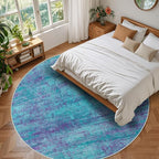 Round 5ft Abstract Rug, Modern Washable Indoor Circle Area Rugs for Living Room, Soft Circular Non-Slip Carpet Floor Mat for Entryway Dining Room Home Office - Teal+Purple