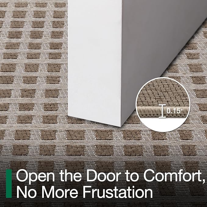 LUMI Inside Door Mat for Entry 36''x56'', Absorbent, Dirt Trapper, Low Profile Thin, Non Slip Mats with Rubber Backing, Ideal for Indoor, High Traffic, Garage, Entrance, Checkered Beige