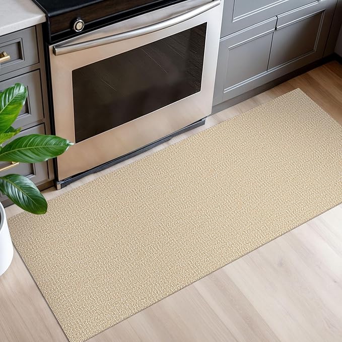 EARTHALL Washable Runner Rug 2x5 Ft Non Slip Runners for Hallways Cotton Rubber Backed Kitchen Runner Braided Indoor Floor Carpet Runners for Entryway, Hallway, Kitchen, Bedroom, Golden Beige/White