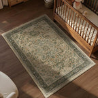 Vintage Medallion 4x6 Area Rugs for Living Room, Washable Non Slip Bedroom Bedside Throw Rug, Distressed Printed Low Pile Carpet for Entryway/Home Office/Kitchen, Multi Brown/Green