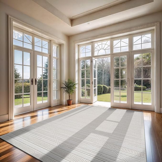 CAMILSON Micro Loop Rug 9x12 Modern Luxury Geometric Arch Large Area Rugs Soft High and Low Pile Stain Resistant Easy-Cleaning Non-Shedding for Living Room Office Indoor Carpet (9 x 12 / White)