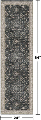 Black 2x7 Long Runner Rugs for Entryway, Throw Runners for Kitchen Hallway, Boho Vintage Floral Decor & Non-Slip Low-Pile Washable Stain Resistant Ashen Charcoal Rug