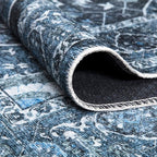Bloom Rugs Caria Washable Non-Slip 7 ft Runner - Blue/Charcoal Traditional Runner for Entryway, Hallway, Bathroom, and Kitchen - Exact Size: 2'6" x 7'