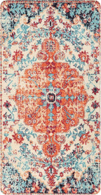 Lahome Bohemian Floral Medallion Area Rug - 3x5 Bedroom Rug Soft Throw Printed Bathroom Kitchen Entry Foyer Mat, Vintage Non-Slip Washable Carpet for Front Door Laundry Room Bath Office, Orange