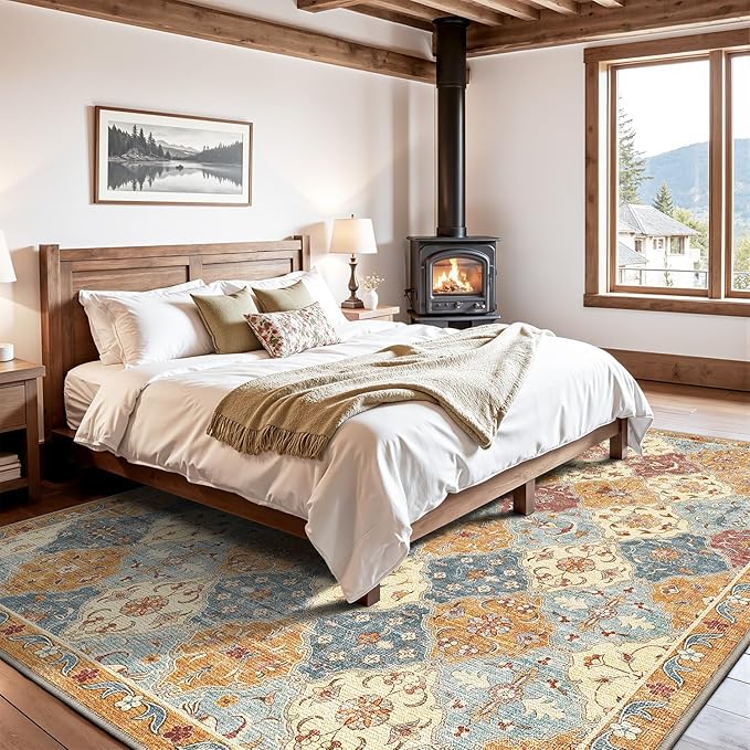 LUMI Washable Area Rug 5x8 for Living Room, Ultra Soft Stain Resistant Carpet with Non Slip Rubber Backing, Non-Shedding Low Pile Rugs for Bedroom, Dining Room, Indoor, Office
