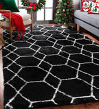 ONASAR Area Rugs for Bedroom Living Room, Fluffy 4x6 Black and White Rug, Geometric Washable Shaggy Plush Bedside Indoor Floor Carpet for Nursery Kids Teens Girls Boys Dorm Home Office Decor