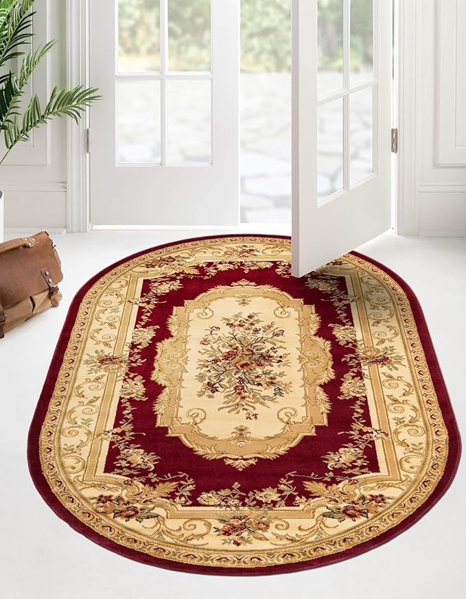 Rugs.com Chateau Collection Rug – 5' 3 x 8' Oval Red Medium Rug Perfect for Living Rooms, Large Dining Rooms, Open Floorplans