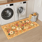 DUKINO 2x4 Rug for Entryway, Washable Kitchen Floral Runner Rug with Non Slip Backing, Low Pile Soft Boho Carpet for Kitchen, Hallway, Entryway, Laundry, Bedroom, Orange