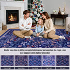 8x10 Area Rugs for Living Room: Floral Washable Rug Vintage Large Soft Boho Non-Slip Carpet Indoor Floor Stain Resistant Carpets for Bedroom Dining Room Farmhouse Nursery Home Office Blue