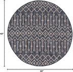 Unique Loom Outdoor Trellis Collection Area Rug - Tribal Trellis (4' 1" Round, Charcoal Gray/ Natural)