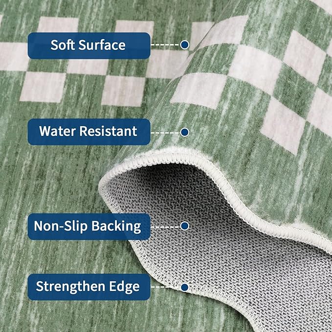 GarveeHome Scalloped Washable Rug 9x12 Area Rug for Living Room Modern Border Large Bedroom Throw Carpet with Rubber Backing Stain Resistant Boho Rug for Dining Room Home Decor Office, Green