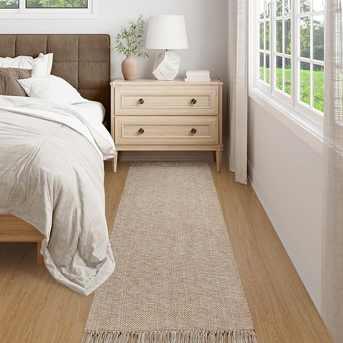 Collive Long Hallway Runner Rug 2.6' x 7', Washable Runners Indoor Entryway Rugs, Tan/Cream Braided Woven Kitchen Carpets Low Profile Front Door Floor Mat for Laundry Room Bedroom Doorway