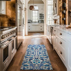 EVERGRACE Hallyway Area Runner Rugs 2x6, Boho Floral Faux Wool Indoor Outdoor Rugs, Washable Rugs for Bedroom Bathroom Living Room Kitchen, Low Pile Floor Mat Carpet for Home Decor, Celtic Blue