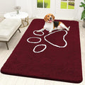 OLANLY Dog Door Mat for Muddy Paws 59x35, Paw Print Design, Absorbs Moisture and Dirt, Absorbent Non-Slip Washable Doormat, Quick Dry Chenille Mud Mat for Dogs, Entry Indoor Entryway Carpet, Burgundy