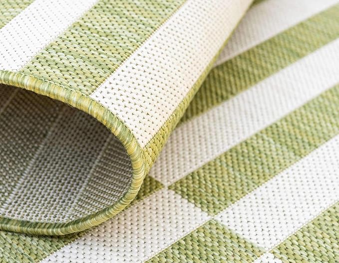 Unique Loom Outdoor Striped Collection Area Rug - Striped (5' 1" x 8' Rectangle, Green/Ivory)