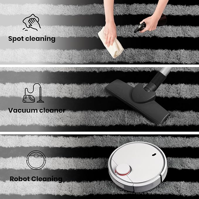 Zentavio Area Rugs for Living Room Large Rugs for Bedroom 5x8 Carpet Fluffy Fuzzy Soft Shag Aesthetic Plush High Pile Gray Throw Rug for Nursery Kids Room Dorm Horizontal Stripes Black Grey