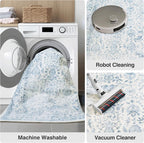 FMFUNCTEX 4x6 Washable Area Rug Blue Neutral Vintage Non Slip Low Pile Traditional Indoor Carpet for Entryway Living Room Bedroom Soft Retro Floral Mat Throw Rug for Dining Office Kitchen Entryway