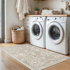 KILOCOCO Area Rug 3x5 Entryway Rug Washable Printed Vintage Floral Rubber Backed Non Slip Indoor Kitchen Rugs for Living Room Laundry Room Playroom Mudroom Moroccan Area Rugs, Beige
