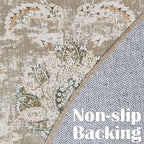 jinchan Fiora Round Rug 6ft Area Rugs Vintage Floral Distressed Design - Machine Washable Non-Slip Low-Pile Ultra-Thin Circle Rug for Entryway Bedside Living Room Dining Room Bedroom (6' Round, Taupe)