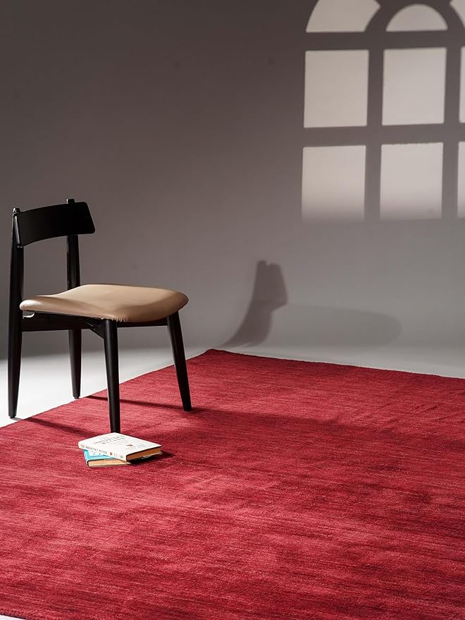 Hand Knotted Loom Wool ECO-Friendly Area Rugs - 3'x5', Rectangle, Dark Red Color, Solid Plain Design, High Pile Handmade Anti Skid Area Rugs for Living Room, Bed Room (L00111)