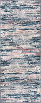 2x5 Modern Abstract Runner Rug for Hallway, Teal Blue Peach Gray Multi Super Soft Hallways Decor Kitchen Rugs with Non-Slip, Non-Shedding Washable Rug for Entryway Bedroom Laundry Indoor