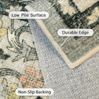 Bavni 5x7 Area Rugs for Living Room, Floral Rug Machine Washable Non Slip, Vintage Boho Forest Carpet, Soft Low Pile Thin Lightweight Rugs for Bedroom, Farmhouse, Dining Room Office, Mist Grey/Ivory