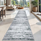 Modern Abstract Runner Rug 2.6x18, Black Grey White Washable Long Kitchen Runner Non-Slip Soft Hallway Rug Runner Thin Print Faux Wool Carpet for Entryway Bedroom Laundry Room Indoor Home Decor