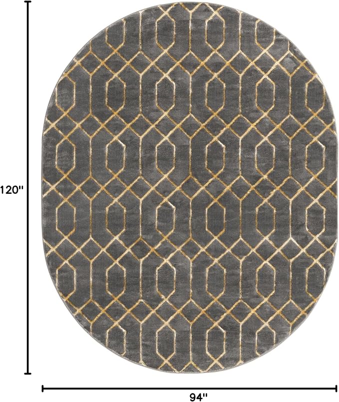 Unique Loom Glam Collection Area Rug - Trellis (7' 10" x 10' Oval, Gray Gold/ Gold)