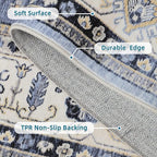 Dripex Vintage Washable Area Rug - 5x8 Distressed Rugs for Living Room Bedroom Oriental Medallion Floral Print Carpet Low-Pile Indoor Soft Non-Slip Accent Rug Farmhouse Office Home Decor
