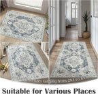 jinchan Kelda Runner Rug 3x8 Washable Rug Soft Hallway Runner Indoor Vintage Print Floor Cover Retro Distressed Lightweight Non-Slip Thin Carpet for Bathroom Kitchen Living Room Bedroom Grey
