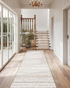 LUMI Washable Runner Rug, 3'x10' Non-Slip Hallway Mat, Low Profile Thin Long Carpeet for Laundry Kitchen Bedroom Office, White and Brown