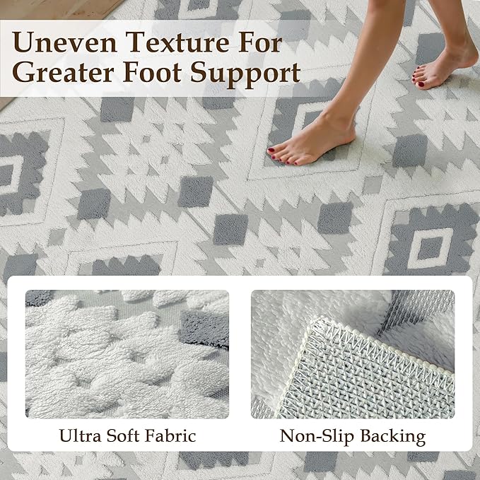 Ivory Grey 5x7 Area Rug Washable Living Room Moroccan Shag Carpet Non Slip Soft Neutral Boho Plush Pile Large Throw Rug for Kitchen Office Dining Room Bedroom Laundry